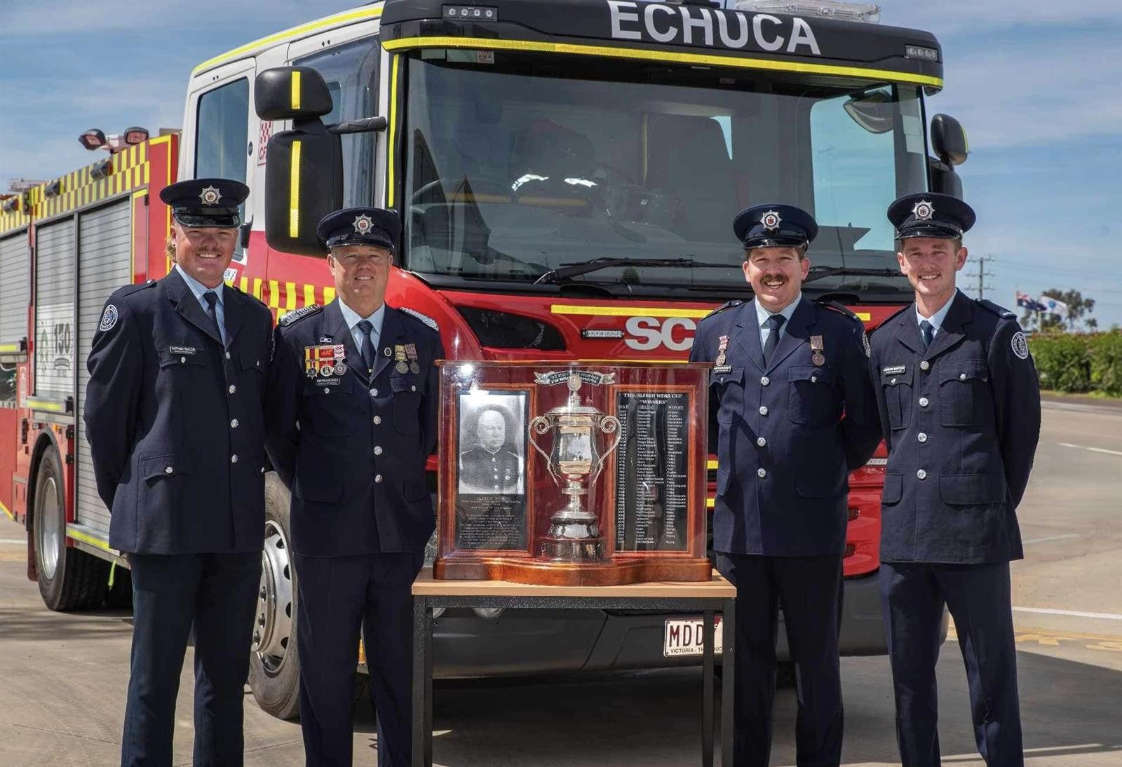 Left to right: Nathan Taylor, Mark Hooper, Rhys Pontelandolfo and Jordan Simpson with the Alfred Webb Cup.